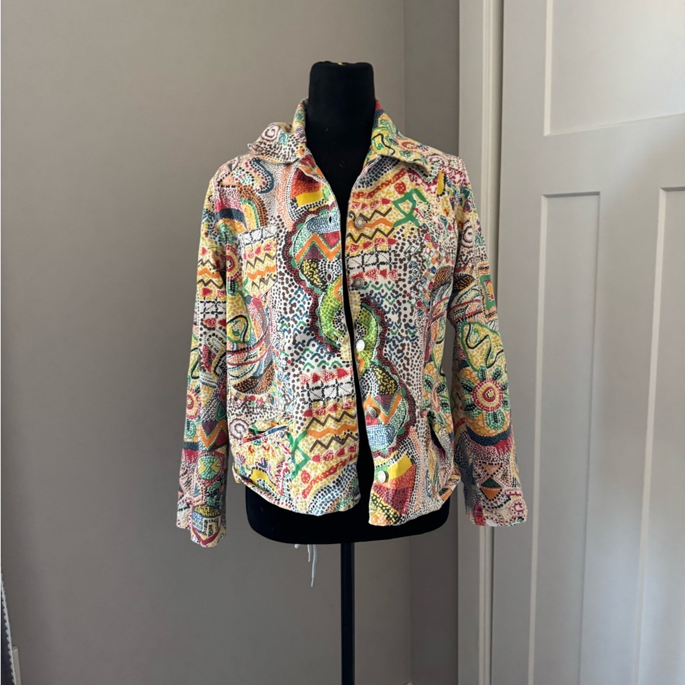 Chicos Abstract Artsy Multicolor Pattern Jacket 0 Maximalist
